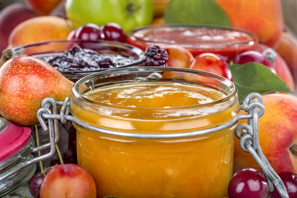 Fresh fruit jams — Stock Photo, Image