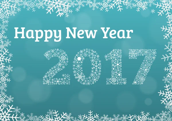 Mutlu yeni yıl 2017 ışık mavi kart kar tanesi çerçeve ve Evet ile — Stok Vektör