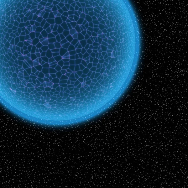 Fantezi gezegen ile ışık mavi neon corona, bilim-kurgu illüstrasyon 