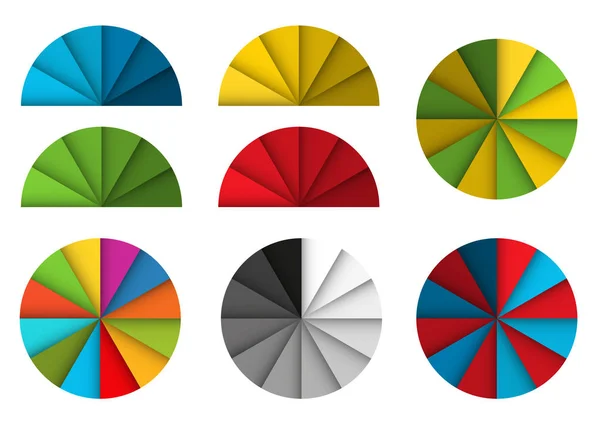 Grande serie di diagrammi a torta colorati con ombra ed effetto 3d — Vettoriale Stock