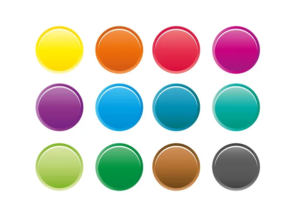 Collezione di 12 pulsanti rotondi colorati isolati — Vettoriale Stock