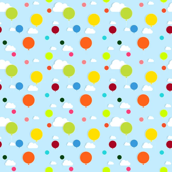 Fond sans couture avec des ballons de fête colorés et nuage blanc — Image vectorielle