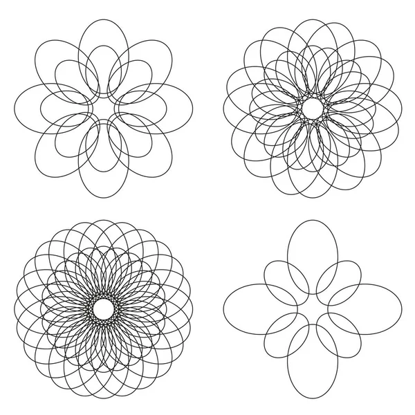 Set van 4 geïsoleerde spirograaf bloem ornamenten — Stockvector