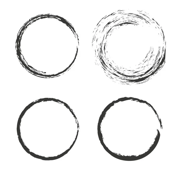 Collection of 4 isolated round circular grunge frames — Stock Vector