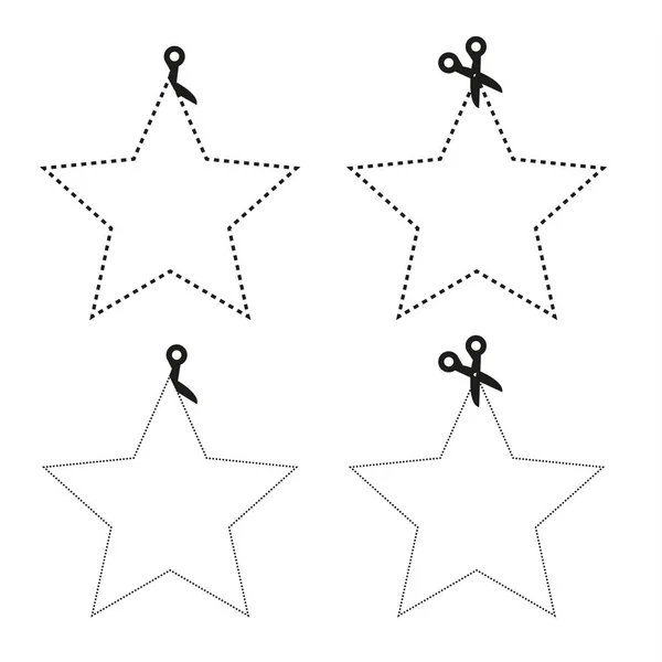 Forbici che tagliano la carta a forma di stella a cinque punte — Vettoriale Stock