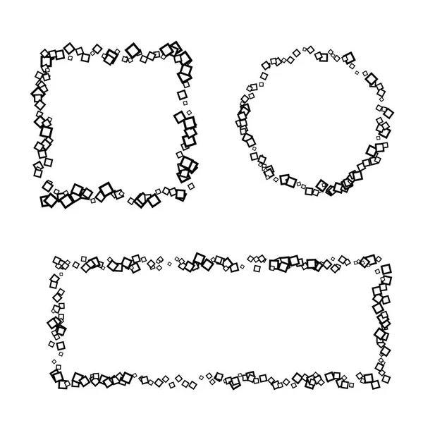 Černý čtverec, kruh a obdélník hranice vyrobena z malých čtverců — Stockový vektor