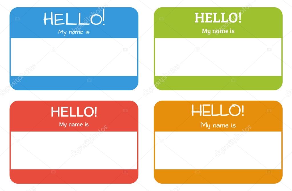 Introduction name card with classic phrase: Hello! My name is, s