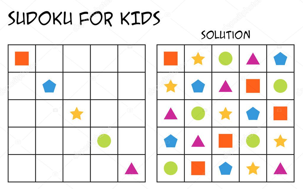 Sudoku for kids with solution, geometrical shapes