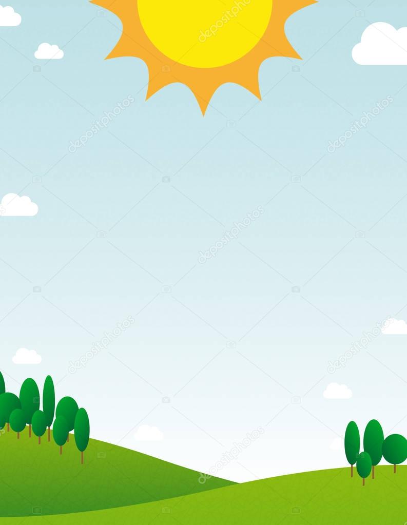 Illustration of sunny day with blue sky and enough copyspace