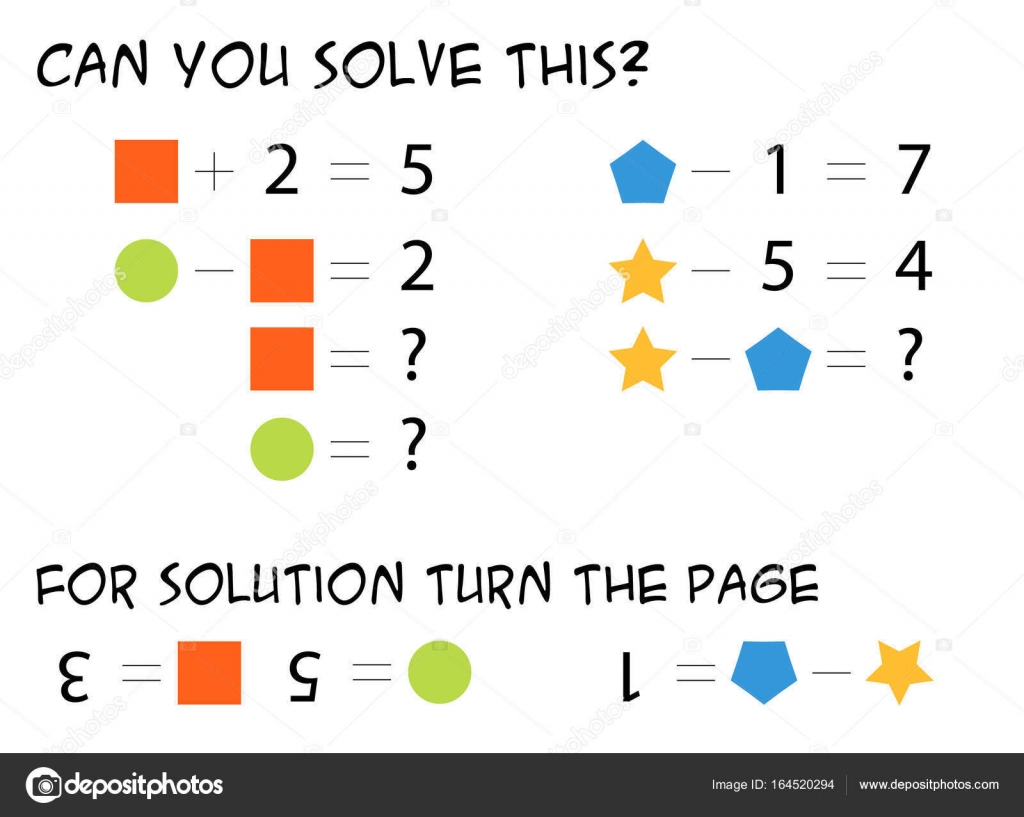 Matteoppgave for barn (ligning) med løsning stockvektor © Ravennka  #164520294, image size:1024x817