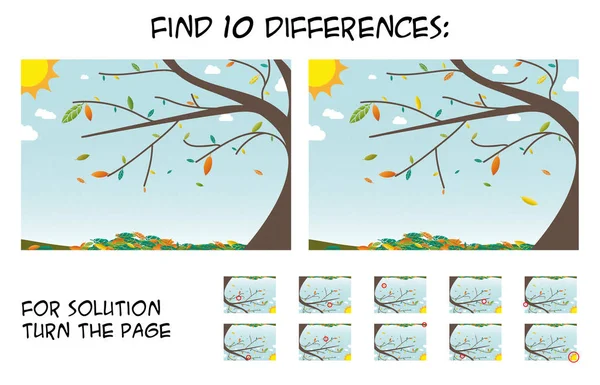 Dětské hry - najít 10 rozdílů v obrázcích s podzimní strom la — Stockový vektor