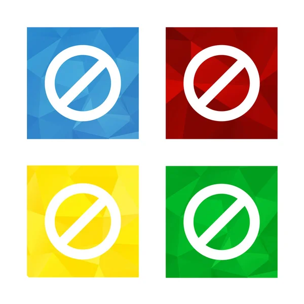 Nízké polygonální triagonal tlačítko s plochou bílou ikonu pro zákaz — Stockový vektor