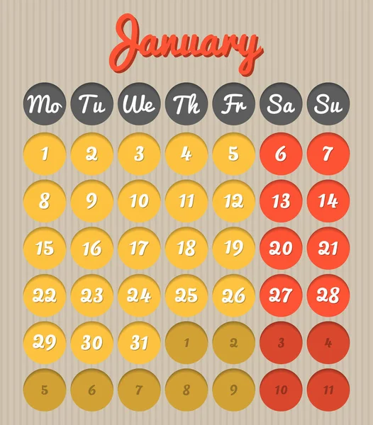 Calendario di pianificazione del mese - gennaio 2018 — Vettoriale Stock