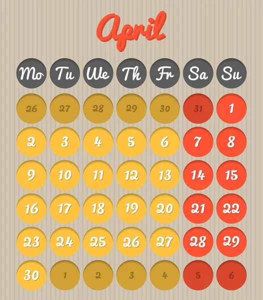 Календарь планирования месяца - апрель 2018 — стоковый вектор