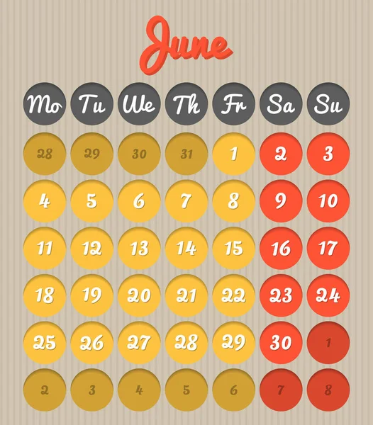 Miesiąca, planowanie kalendarza - czerwca 2018 r. — Wektor stockowy