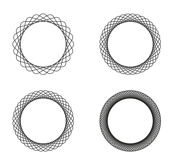 Set of four black line spirograph abstract elements — Stock Vector