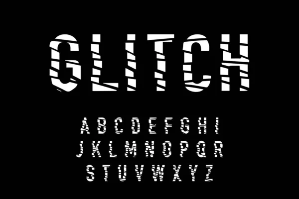 Glitch hand drawn vector type font in cartoon style black white — Stock Vector