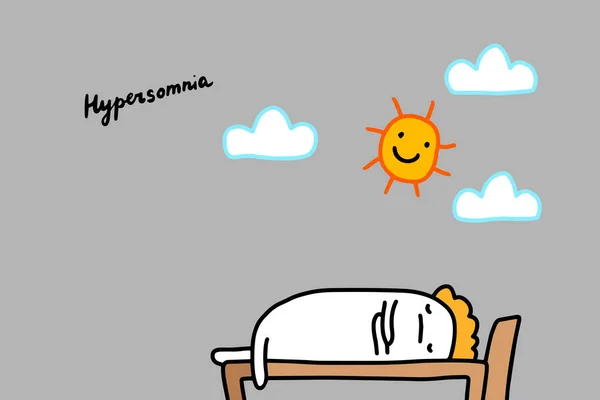 Hypersomnie handgezeichnete Vektorillustration im Comic-Stil Symptom einer Depression — Stockvektor