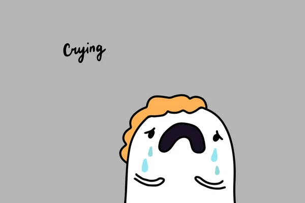 Crying depresión síntoma dibujado a mano vector ilustración en dibujos animados estilo cómico hombre lágrimas — Archivo Imágenes Vectoriales