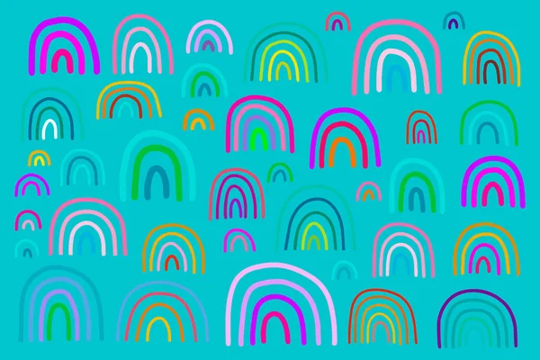 Μεγάλο πολύχρωμο ουράνιο τόξο που σε κινούμενα σχέδια κωμικό στυλ εικονογράφηση ζωντανά χρώματα — Διανυσματικό Αρχείο