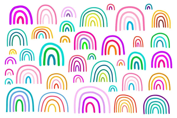 Grande arco-íris colorido definido em desenhos animados estilo cômico ilustração cores vibrantes — Vetor de Stock