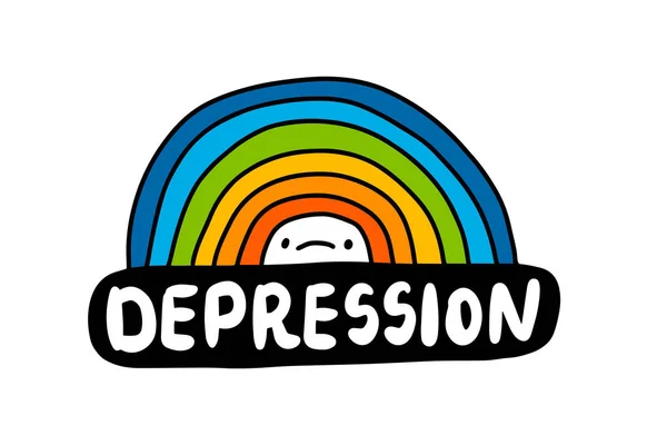 Depression hand drawn vector illustration in cartoon comic style man sad under rainbow — Stock Vector