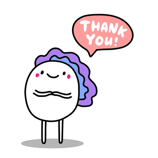 Thank you hand drawn vector illustration in cartoon comic style man violet hair speech bubble — 스톡 벡터