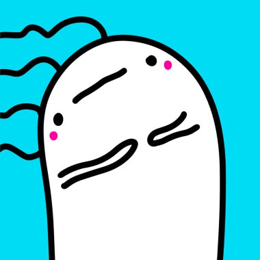 Çizgi film tarzında beyaz ve mavi el çizimi vektör çizim logosu avatar canavarı