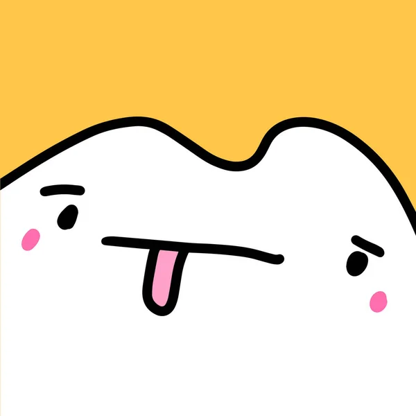 Unhappy sad depressive hand drawn vector creature monster in cartoon comic style yellow white tongue — 스톡 벡터