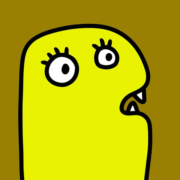 Bonito doodle monstro mão desenhada vetor ilustração em desenho animado estilo cômico amarelo —  Vetores de Stock