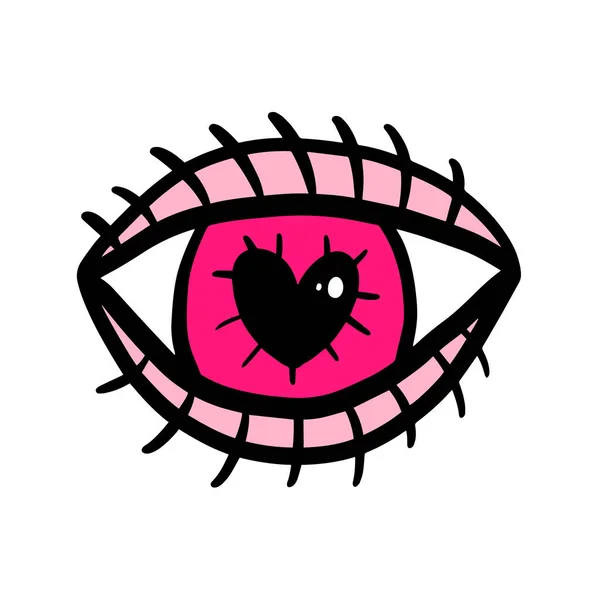 Logo d'illustration vectoriel dessiné à la main violet rose en forme de coeur de style bande dessinée — Image vectorielle