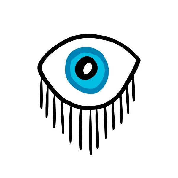 Open psychedelic blue eye hand drawn vector logo illustration in cartoon comic style print poster make up — 스톡 벡터