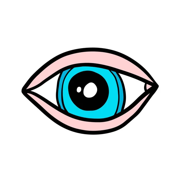 Ilustración de ojo de logo dibujado a mano limpio y simple en estilo cómico de dibujos animados rosa azul — Archivo Imágenes Vectoriales