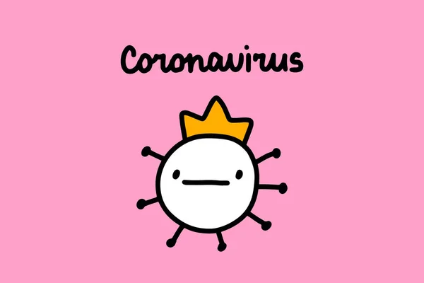 Coronavirus ζωγραφισμένα στο χέρι διανυσματική απεικόνιση σε στυλ κινουμένων σχεδίων χαρακτήρα σε κίτρινο στέμμα εκφραστική — Διανυσματικό Αρχείο