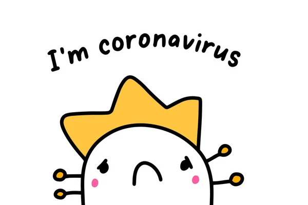 Soy coronavirus ilustración vectorial dibujado a mano en el estilo cómico de dibujos animados triste personaje en corona amarilla — Vector de stock