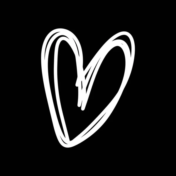 Çizgi film tarzında beyaz tebeşir kalp sembolü el çizimi vektör logosu — Stok Vektör