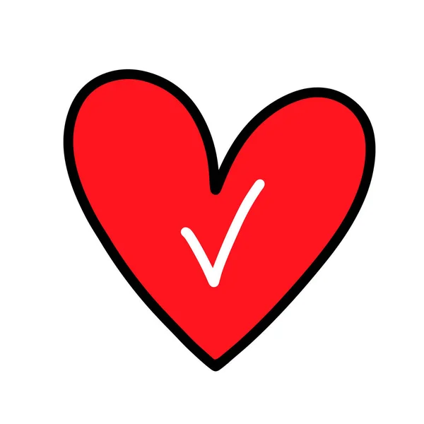 Çizgi film tarzında el çizimi vektörü çizilmiş kırmızı kalp sembolü çizimi — Stok Vektör
