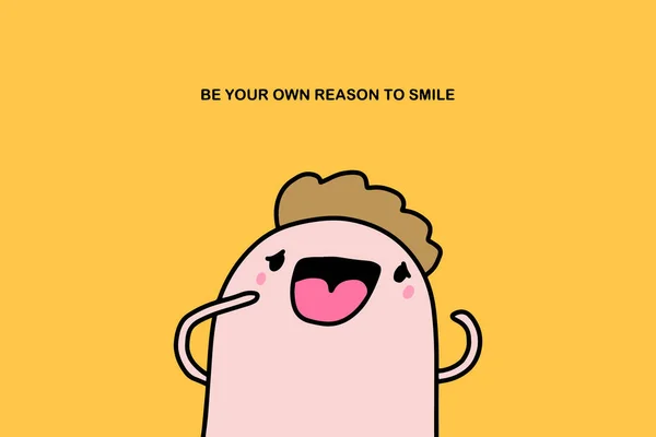 Be your own reason to smile hand drawn vector illustration man cheerful expressive — Stock Vector