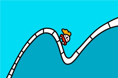 Rollercoaster hand drawn vector illustration in cartoon comic style man driving down after climbing up business metaphore prints posters cards clipart
