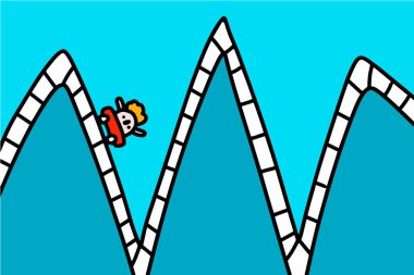 Rollercoaster hand drawn vector illustration in cartoon comic style man falling down after climbing zigzag process clipart