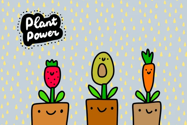 Planta Poder Mão Desenhada Vetor Ilustração Cartoon Quadrinhos Estilo Potes — Vetor de Stock