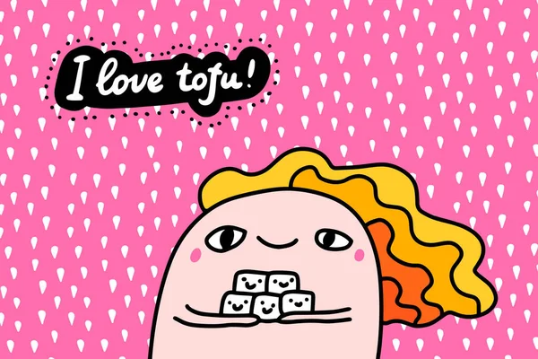 Jag Älskar Tofu Hand Dras Vektor Illustration Tecknad Serie Stil — Stock vektor