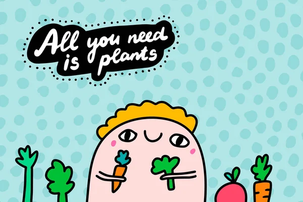 Tudo Que Você Precisa Plantas Desenhado Mão Vetor Ilustração Cartoon — Vetor de Stock