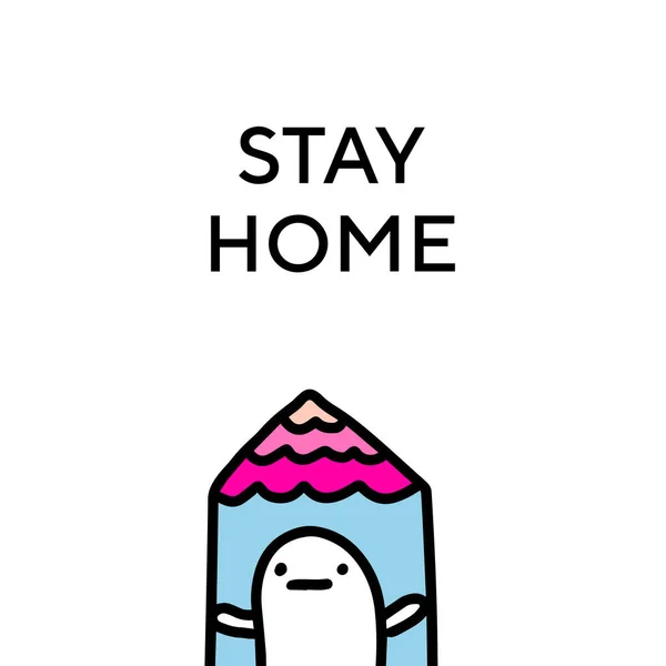Bleiben Sie zu Hause gezeichnet Vektor Illustration in Comic-Stil traurig Mann Isolation Coronavirus Infektion covid-19 drucken Posterkarte rosa — Stockvektor