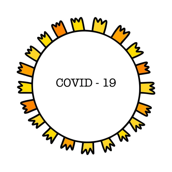 Covid-19 infección por coronavirus pandemia imprimir póster ilustración vectorial dibujado a mano en estilo cómico de dibujos animados — Archivo Imágenes Vectoriales