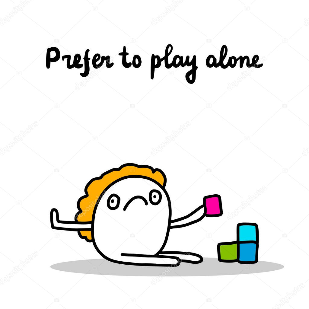 Prefer to play alone hand drawn vector illustration in cartoon comic style man negative autism awareness symptom