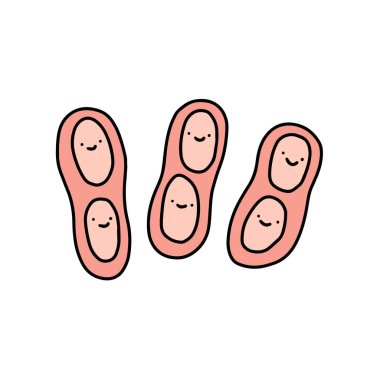 Fıstık ezmesi vejetaryen el çizimi çizgi film çizimi, gülen yüzler, baskı poster kartı.