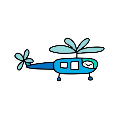 Helicopter el çizimi vektör çizimi karikatür çizgi roman stili adam içinde baskı poster kartı