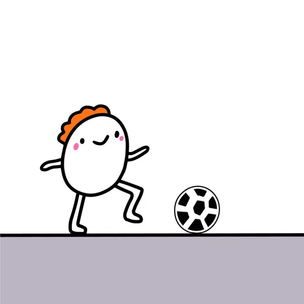Hombre Jugando Fútbol Pelota Pie Mano Dibujado Vector Ilustración Caricatura — Vector de stock