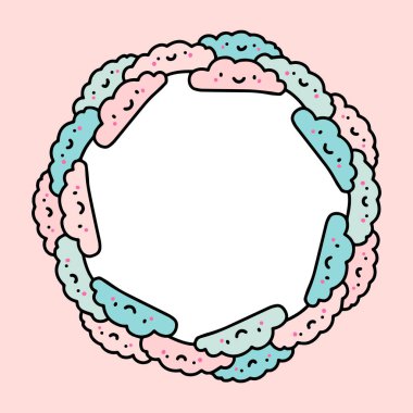 Gülen bulutlar pastel el çizim vektör illüstrasyon mandala çerçevesi çizgi film tarzı Kawaii baskı poster çocukları tasarımı